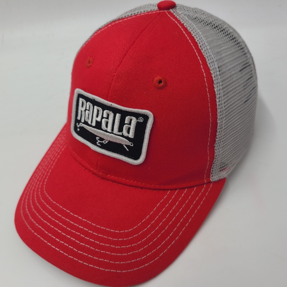 Rapala Hat Snapback Trucker Mesh Red Gray Fishing Lure Patch Logo Outdoors Men